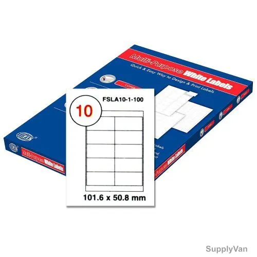 Fis Multi-Purpose Label Stickers, FSLA10-1-100, 101.5MM Height x 50.8MM Width, White, 100 Sheets/Pack