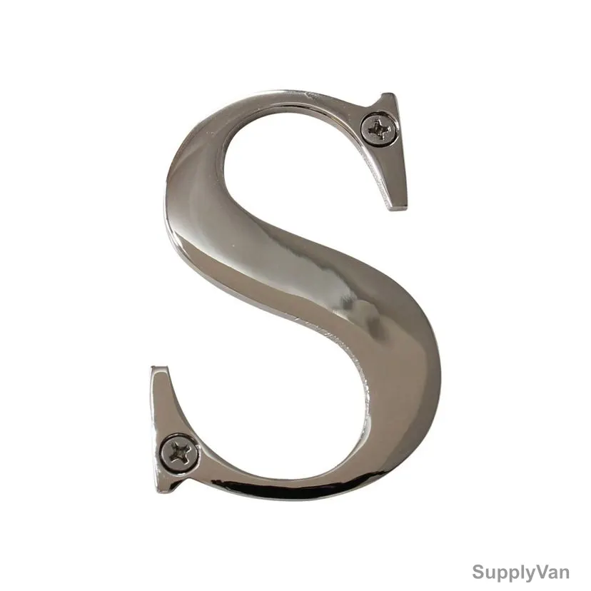 Chrome Plated House Door Letter "S", KT-1995, 2 Inch, Aluminium, Silver