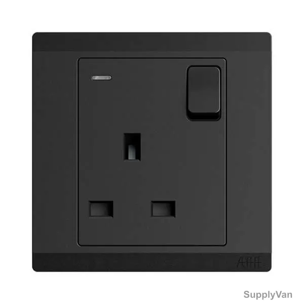 Abb Single Pole Switch Socket With Neon, BL229-885, Inora, 1 Gang, 13A, Starry Black