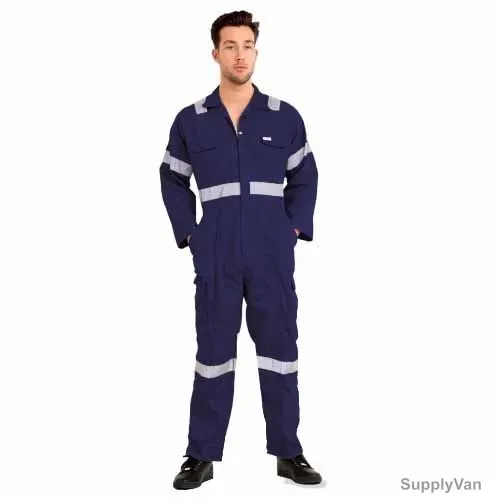 Coverall With Reflective Tape, R989, Twill Cotton, 2XL, Dark Blue — image 1
