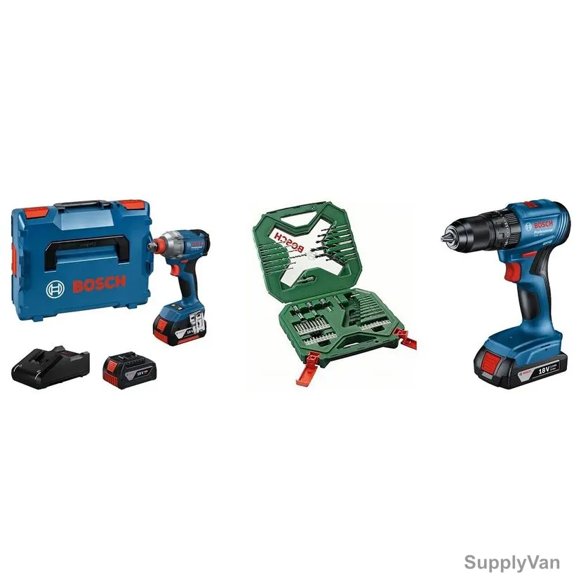 Bosch Cordless Impact Wrench With Drill Driver and 60 Pcs Bit Set, GDX-18V-285, 2x 2.0Ah Battery, 1x 18V Charger