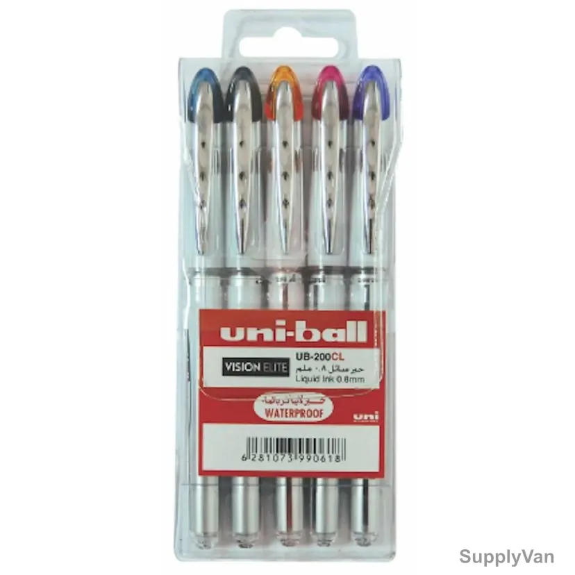Uni-Ball Ball Point Pen, UB200-05CL, Vision Elite, 0.8MM Tip, Assorted Colors, 5 Pcs/Set