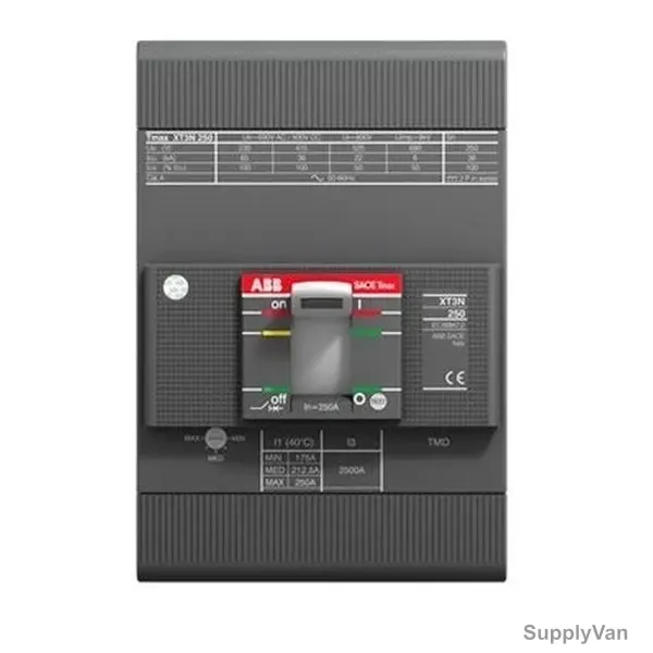Abb Moulded Case Circuit Breaker, 1SDA070163R1, SACE Tmax XT, XT3N, 3 Pole, 690VAC, 250A, 10kA
