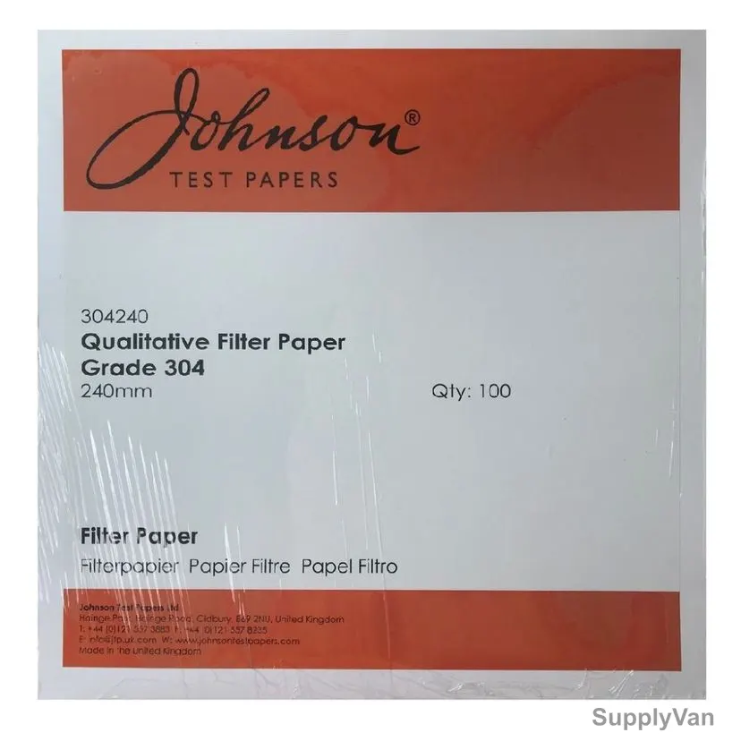 Johnson Standard Qualitative Filter Paper, 304125, Cellulose, Grade 304, 0.16MM Thk x 125MM Dia, White, 100 Pcs/Pack