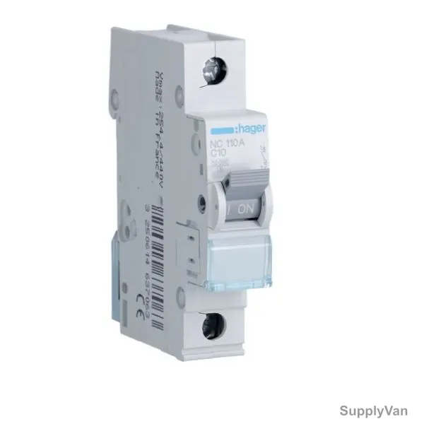 Hager Miniature Circuit Breaker, NC110A, 1P, Curve C, 10 kA, 12A