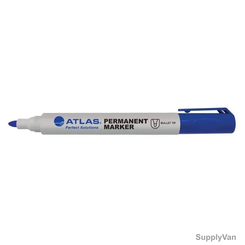 Atlas Permanent Marker, AS-MP100-BE, 2.2-2.8MM Tip Size, Blue, 12 Pcs/Pack