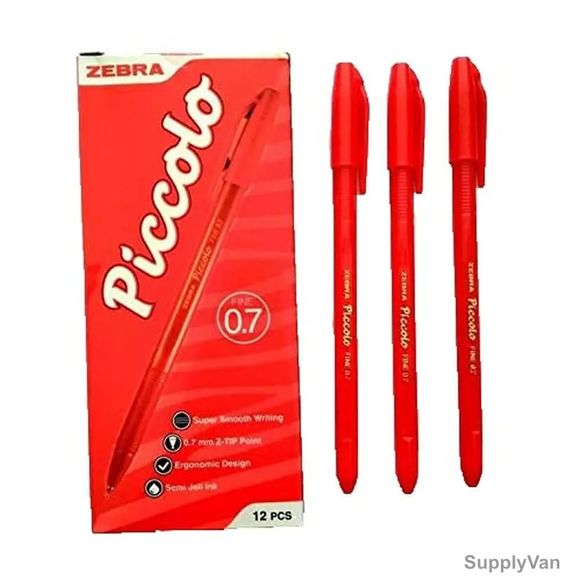 Zebra Ball Pen, ZEBRAPICCO07RD, Piccolo, 0.7MM, Red, 12 Pcs/Pack