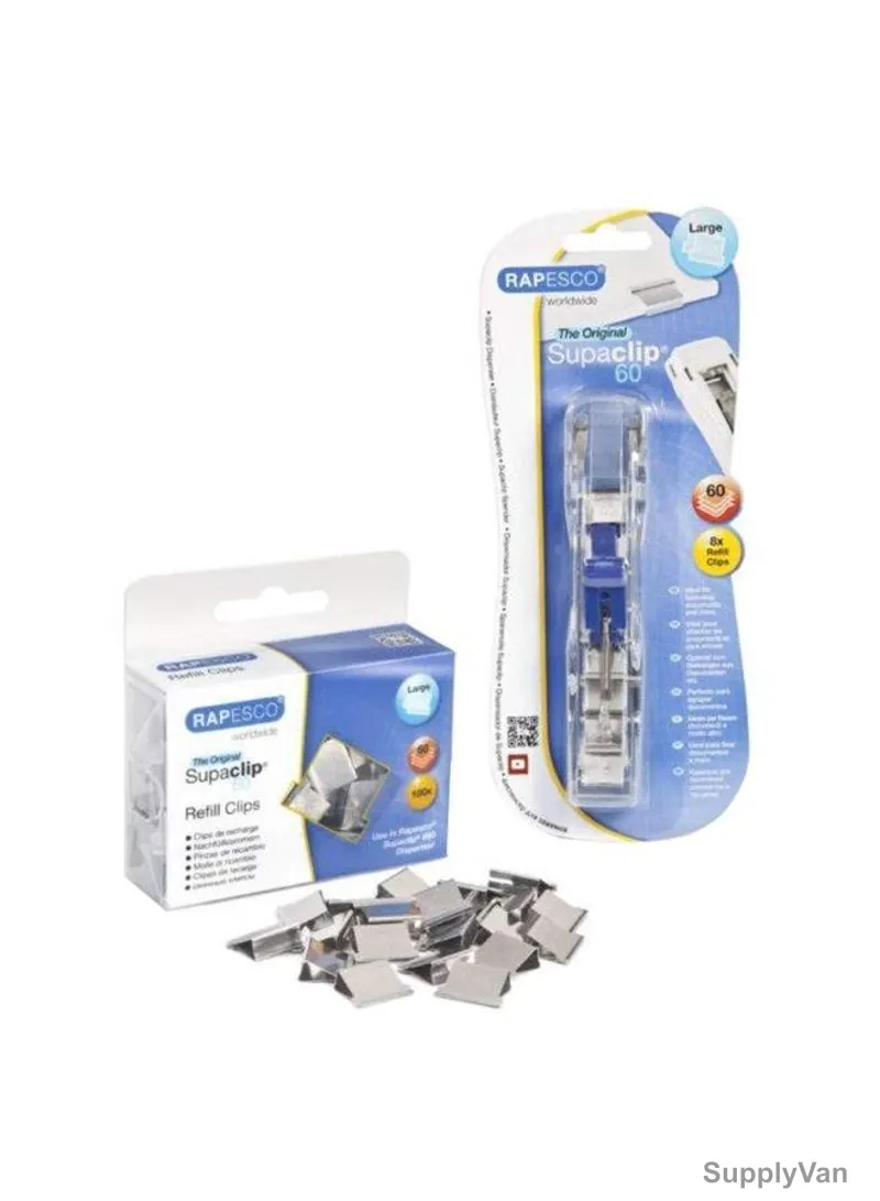 Rapesco Refill Clip, RPSSUP60RS, #60, Stainless Steel, 60 Sheets