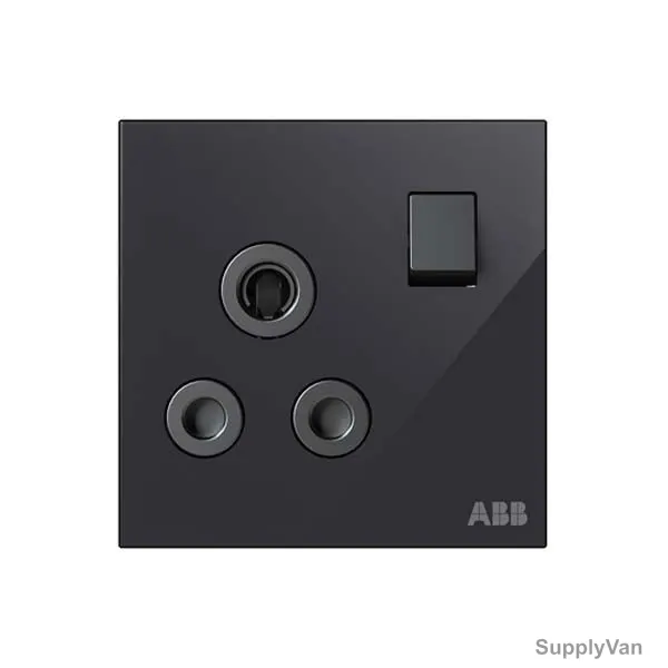 ABB Double Pole Round Pin Switched Socket, AM20986-BG, Millenium, 1 Gang, 15A, Black Glass — image 1