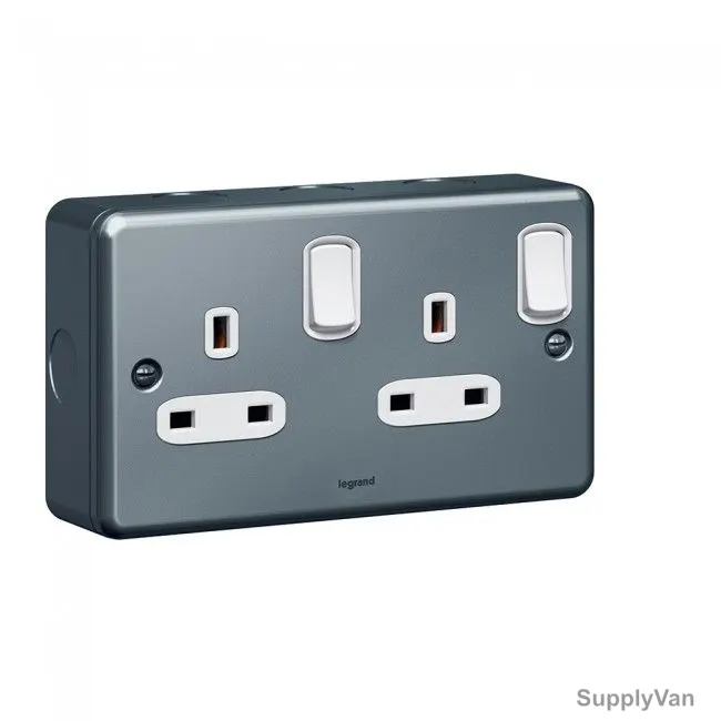 Legrand Switched Socket, 733870, Synergy, 13A, 250V, 2 Gang, Grey