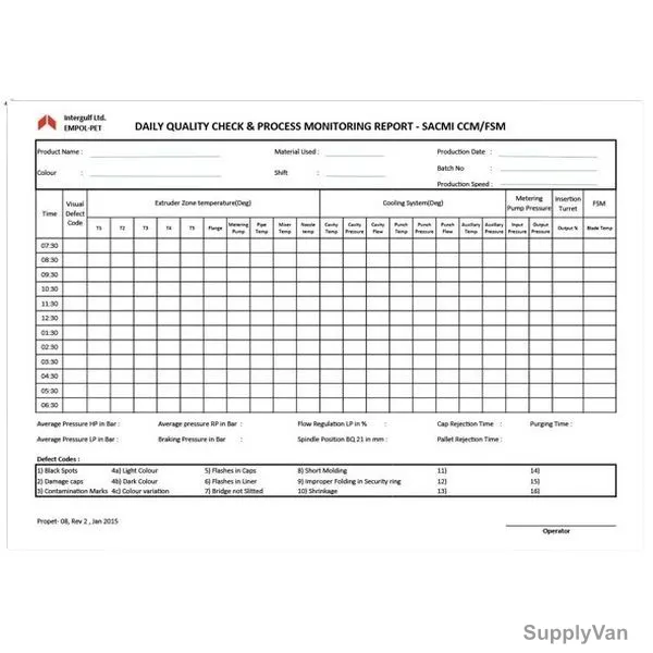 Daily Quality Check and Process Monitoring Report Book, A4, 65 Pages