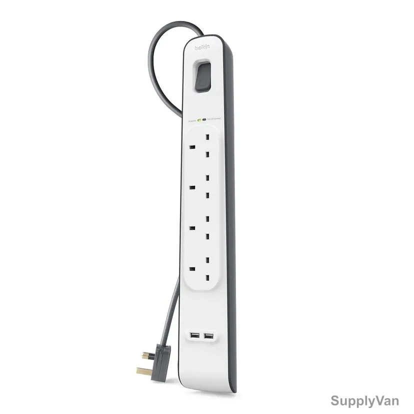 Belkin Surge Protection Strip, BSV401AF2M, 2 Mtrs, 2.4A, White/Grey