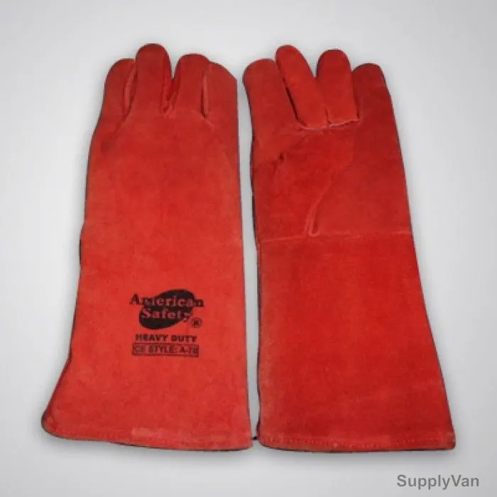 American Safety Cow Split Leather Welding Gloves, WGR203, Red