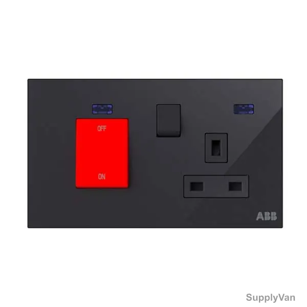 ABB Double Pole Switched Socket W/ Cooker Control Unit, AM118147-BG, Millenium, 1 Gang, 13A, Black Glass