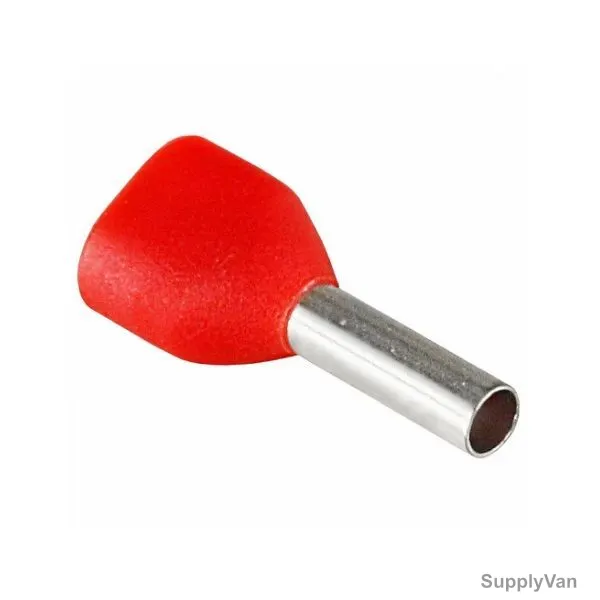 Bootlace Ferrule, TE1508, 16 AWG, 1.5 SQ.MM x 8MM Length, Twin Red, 100 Pcs/Pack