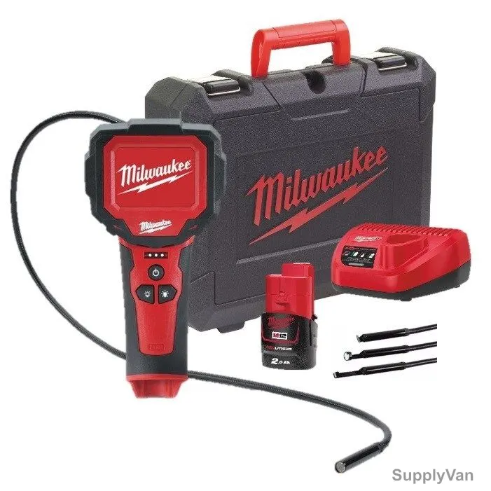 Milwaukee Sub Compact Inspection Camera Kit, M12IC-201C, 12V, 68MM Display, Red/Black — image 1