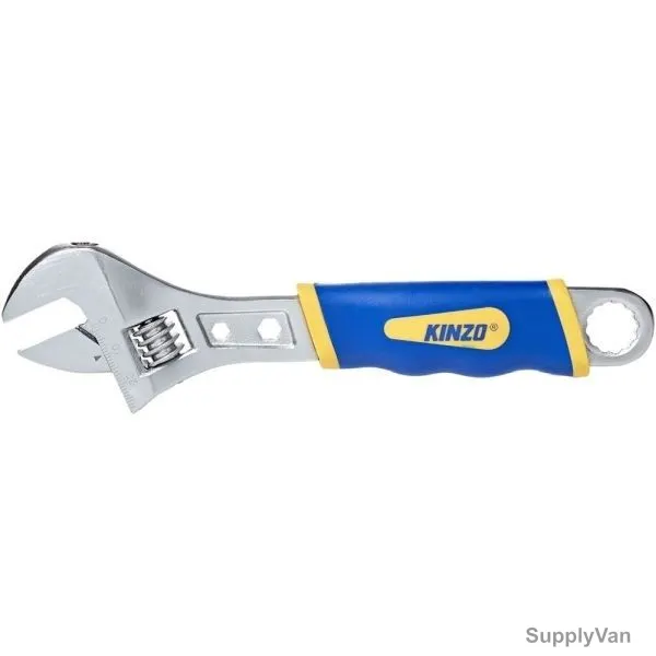 Kinzo Adjustable Wrench, 8 Inch, Yellow and Blue