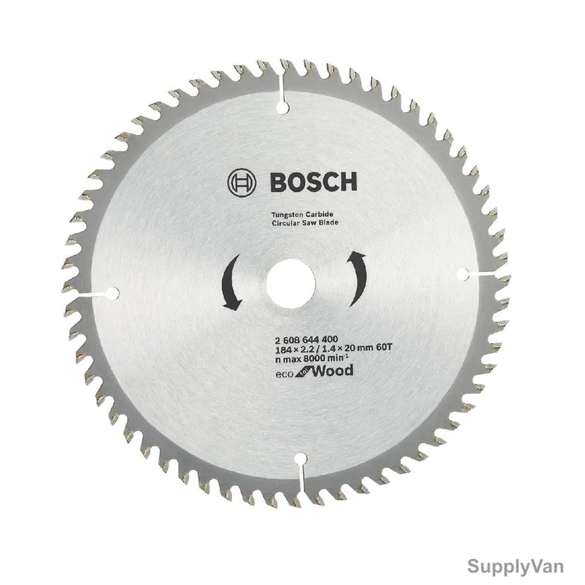 Bosch Wood Circular Saw Blade, 2608644400, Eco, TCT, 60T, 20MM Bore Dia x 184MM Dia, 5 Pcs/Pack