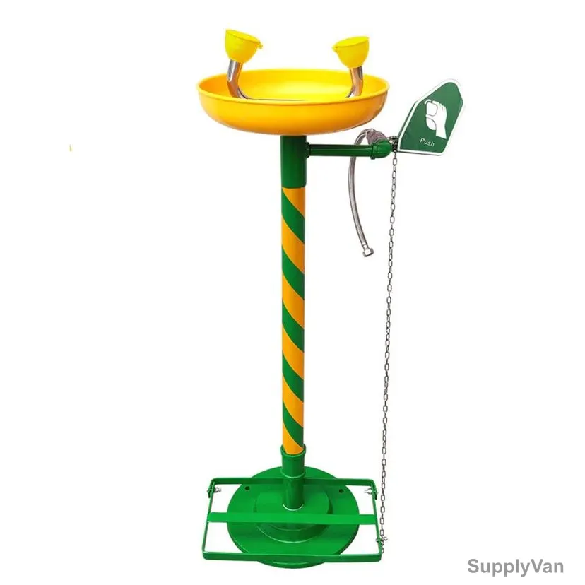 Matsuda Free-Standing Emergency Eye Wash Station, GI-E100, Galvanised Steel, Yellow/Green