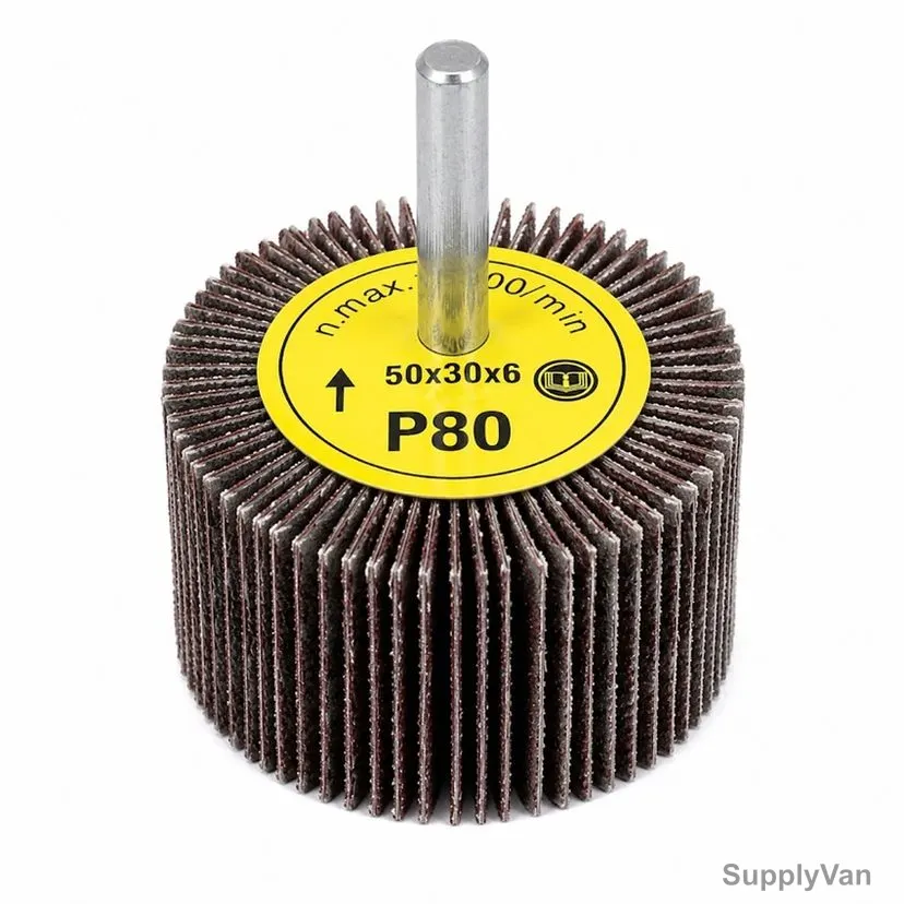 Craftmann Mounted Flap Wheel, Grit P80, 15300 RPM, 6MM Shank Dia x 50MM Dia x 30MM Width