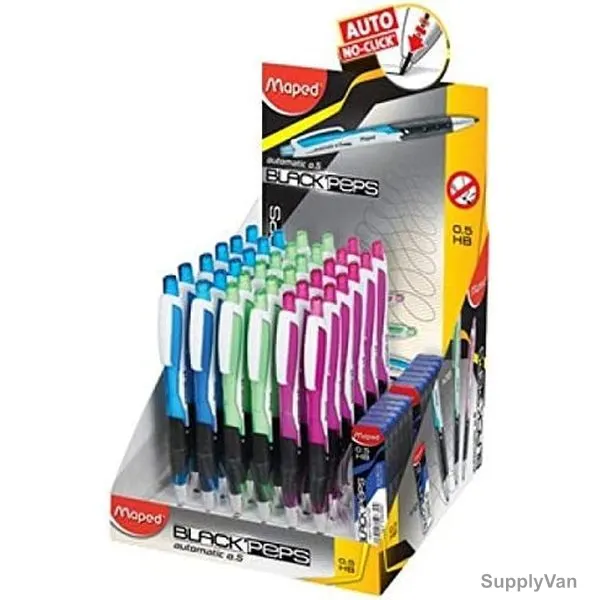 Maped Automatic Mechanical Pencil With 12 Lead, MD-559540, Black'Peps, 0.5MM Tip Size, Assorted Colors, 48 Pcs/Set