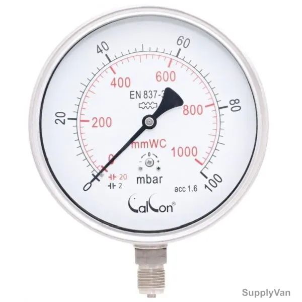 Calcon Capsule Pressure Gauge, CC918A, 160MM, 1/2 Inch, BSP, 0-100 Mbar