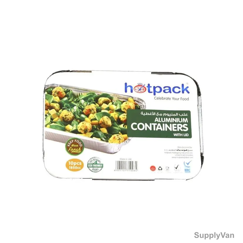 Hotpack Disposable Aluminium Container With Lid, HSM83185, Rectangular, 1850CC, Silver, 10 Pcs/Pack