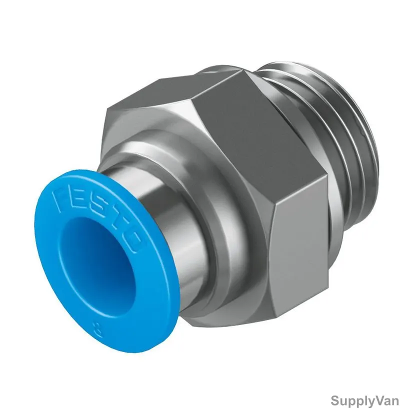 Festo Push-In Fitting, QS-G1-4-8, Stainless Steel/Brass, 6 Bar, G-1/4 Male Thread, 8MM Outer Dia