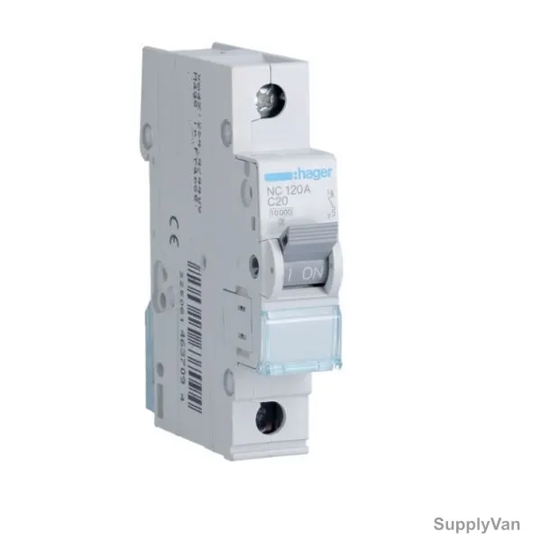 Hager Miniature Circuit Breaker, NC120A, 1P, Curve C, 10 kA, 23.2A