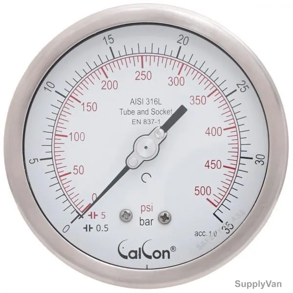 Calcon Pressure Gauge, CC18D, 100MM, 1/2 Inch, NPT, 0-35 Bar