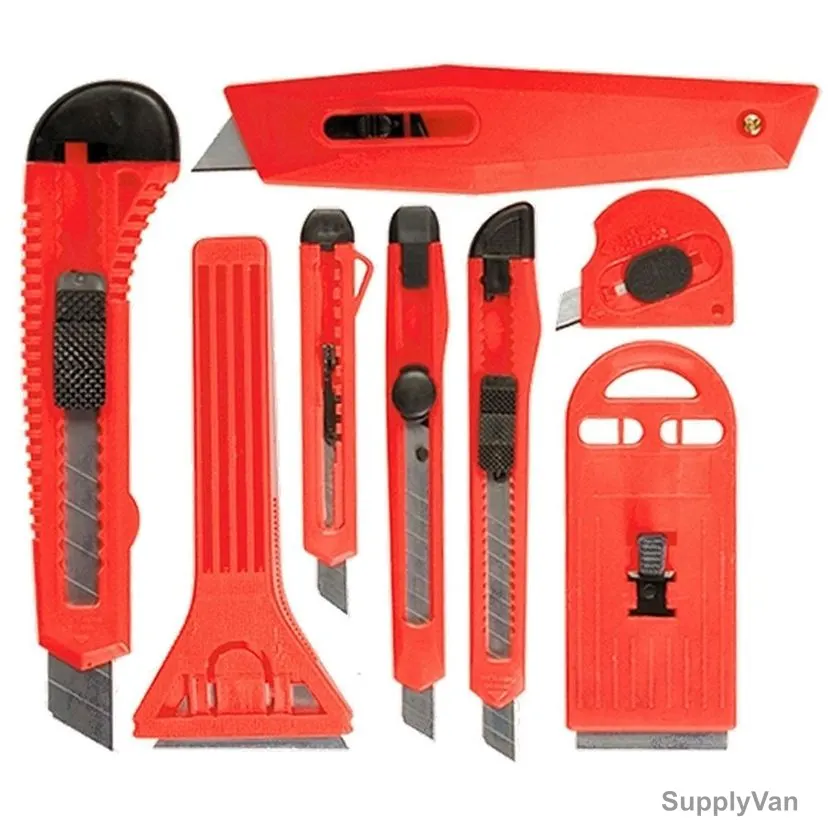 Mtx Retractable Blades Knives Set, 789919, Stainless Steel, Black/Red, 8 Pcs/Set