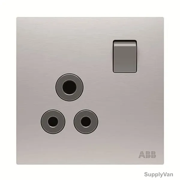ABB Double Pole Round Pin Switched Socket, AM22186-ST, Millenium, 1 Gang, 5A, Stainless Steel
