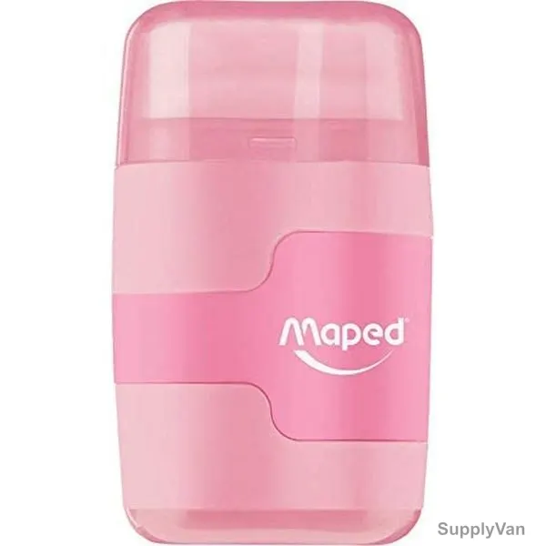 Maped Connect Pastel Color Pencil Sharpener With Eraser, MD-049231, 2 Hole, Light Pink, 20 Pcs/Pack