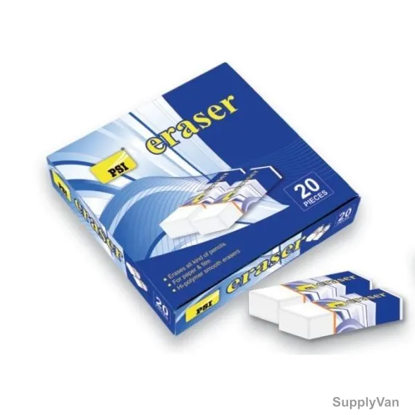 PSI Pencil Eraser, PSERPE20WS, White, 20 Pcs/Pack