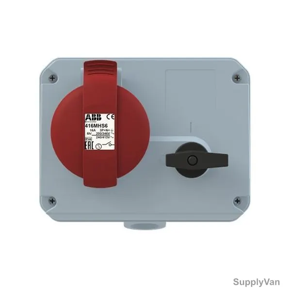 ABB Horizontal Socket Outlet, 416MHS6, 5 Pole, 16A, Red and Grey