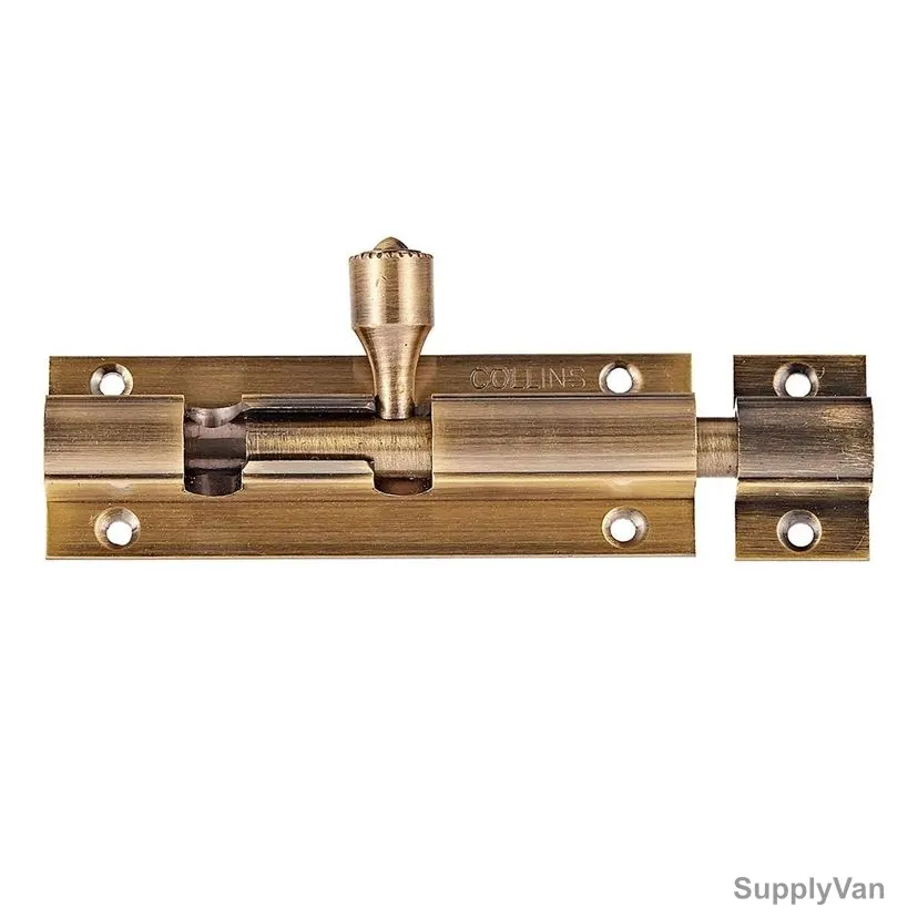 Collins Tower Bolt, 4x-10mm-AB, Antique Brass