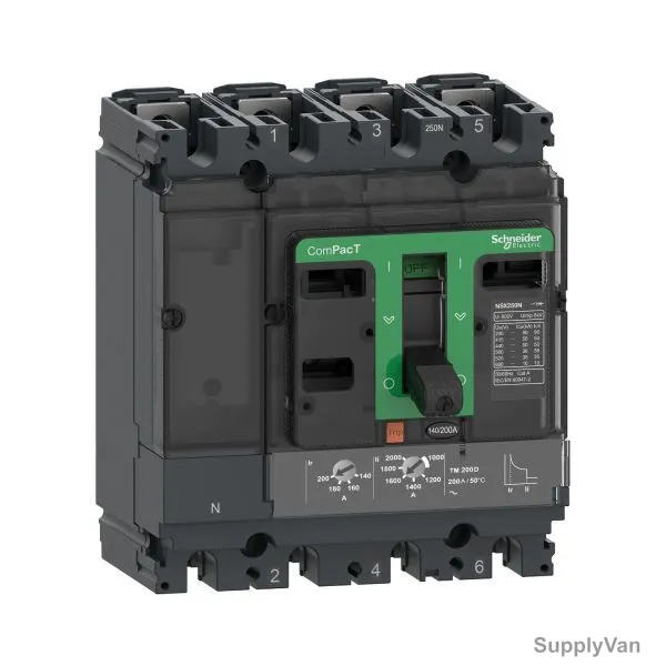 Schneider Electric Circuit Breaker, C25N6TM250C, NSX250N, ComPacT, 3 Pole, 415VAC, 250A, 50kA