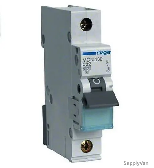 Hager Miniature Circuit Breaker, MU132A, 1P, Curve C, 32A