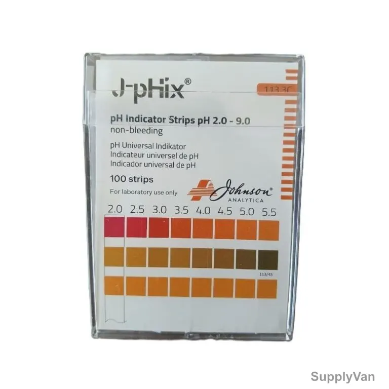 Johnson pH Indicator Non-Bleeding Test Strip, 113.3C, J-pHix, 2.0 to 9.0 pH, 100 Strips/Pack — image 1