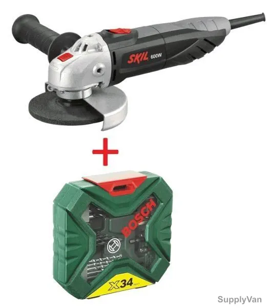 Skil Angle Grinder 9030AA Combo w/ Bosch X34 Drill Bit Accessory Set