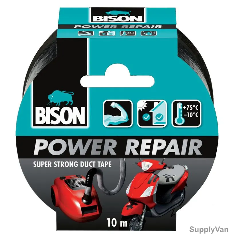 Bison Power Repair Duct Tape, 6311861, 10 Mtrs x 48MM, Black