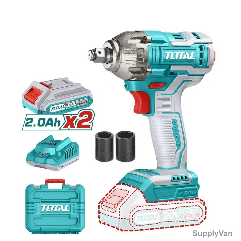 Total Cordless Impact Wrench, TIWLi2038, 2x 2.0Ah Battery, 1x 20V Charger, 0-1300/0-2300 RPM