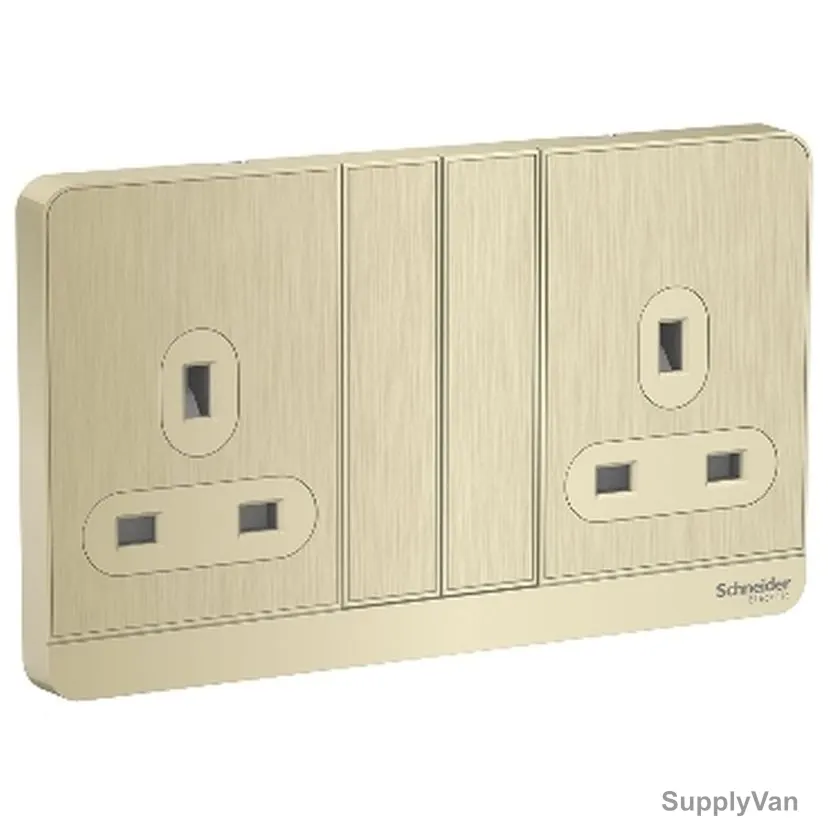 Schneider Electric Double Switched Socket, E83T25-GH-G12, AvatarOn, 2 Gang, 3P, 13A, 250VAC, Metal Gold Hairline