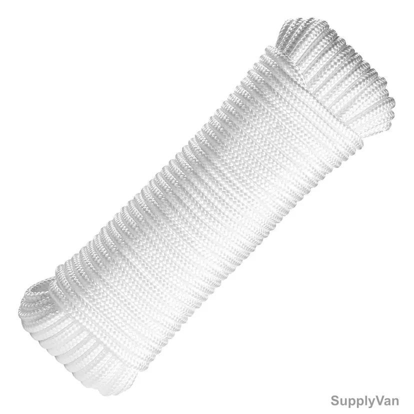 Ram-Pro Diamond Braid All Purpose Flagline Rope, 2394, Polypropylene, 1/4 Inch Dia x 80 Feet Length, White — image 1