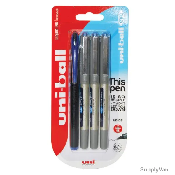 Uni-Ball Ball Point Pen, MIP-PACK-074, Eye, 0.7MM Tip, Blue, 4 Pcs/Set