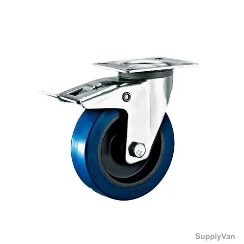 Maxwel Heavy Duty Swivel Wheel Caster With Brake, Elastic Rubber, 20CM Wheel Dia, 400 Kg Loading Capacity, Blue