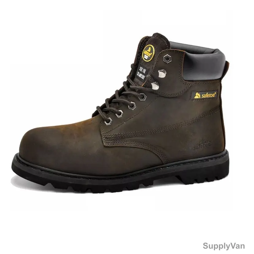 Safetoe Classical Wedge Work Boots, M-8179, Cow Nubuck Leather, SBP/SRC, Size42, Brown
