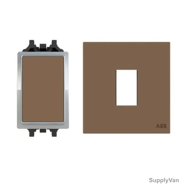 ABB Electrical Switch With Rocker Switch Frame, AMD10520-MO+AMD5120-MO, Millenium, 1 Gang, 2 Way, 10A, Mocha Brown