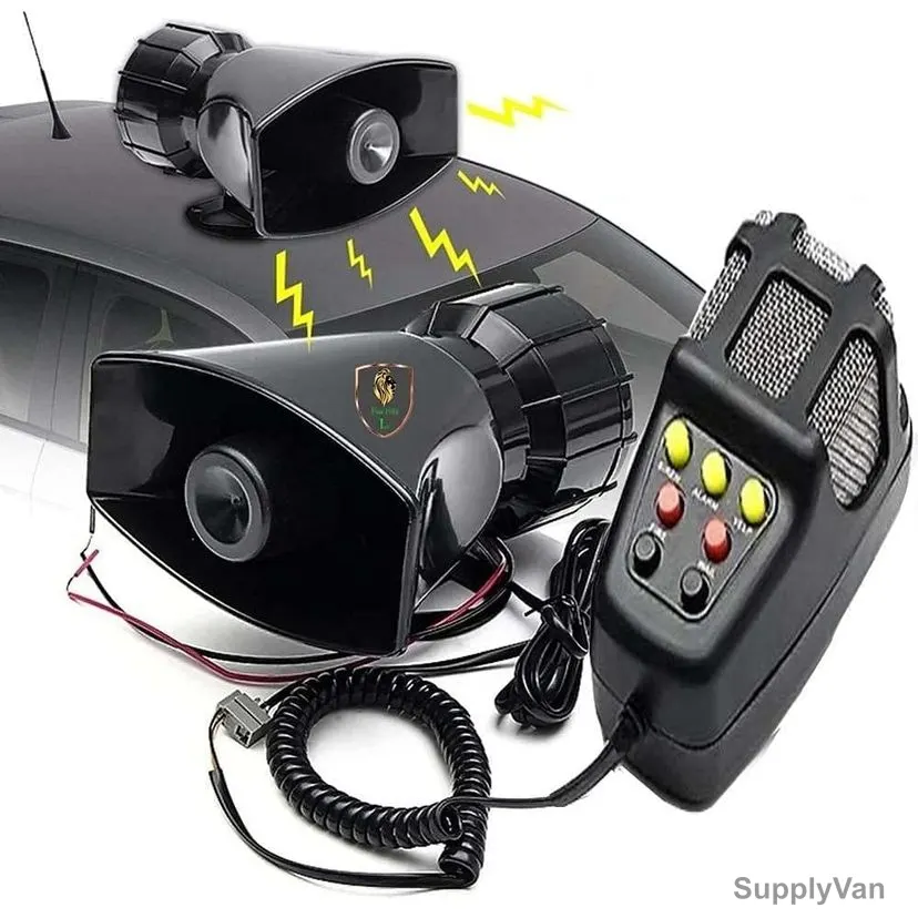 Flak 5 Tone Car Siren Horn With Mic PA Speaker System, 60W, Black