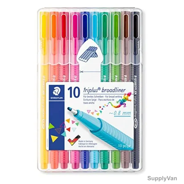 Staedtler Broadliner Pen Set, ST-338-SB10, Triplus, 0.8MM Tip, Assorted Colors, 10 Pcs/Set